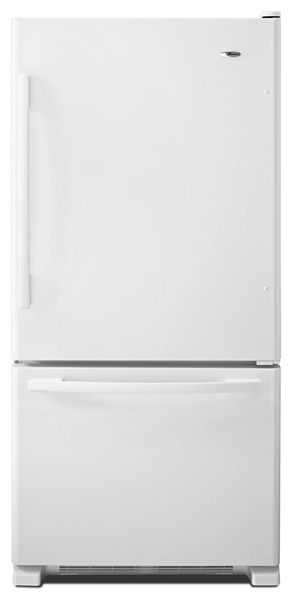 Amana 33" Wide Bottom-Freezer Refrigerator with EasyFreezer Pull-Out Drawer - 22 cu. ft. Capacity in White-on-White