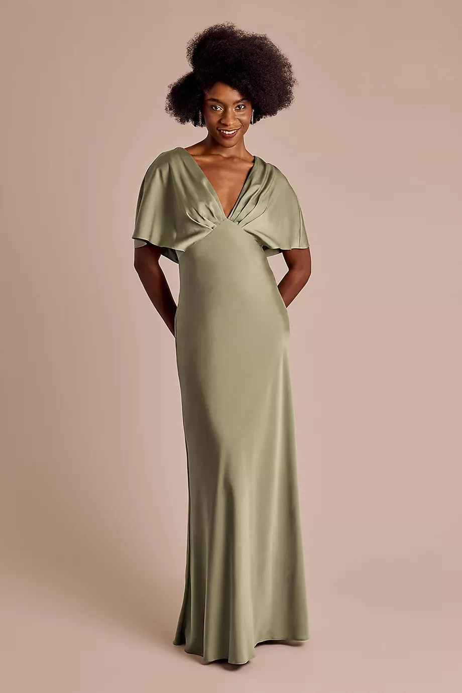 DB Studio V-Neck Blouson A-Line Dress in Eucalyptus Size: 4 David's Bridal