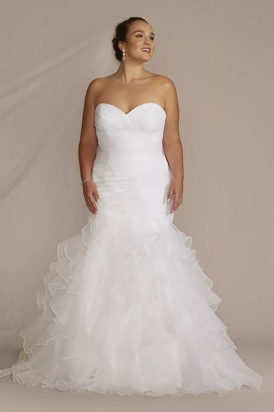 David's Bridal Collection Organza Mermaid Wedding Dress With Lace-Up Back in White Size: 18W David's Bridal