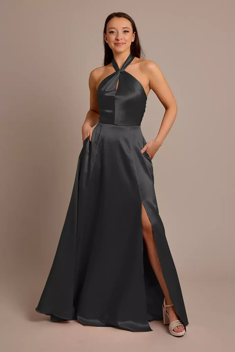 Celebrate DB Studio Luxe Charmeuse Halter Dress in Black Size: 24 David's Bridal