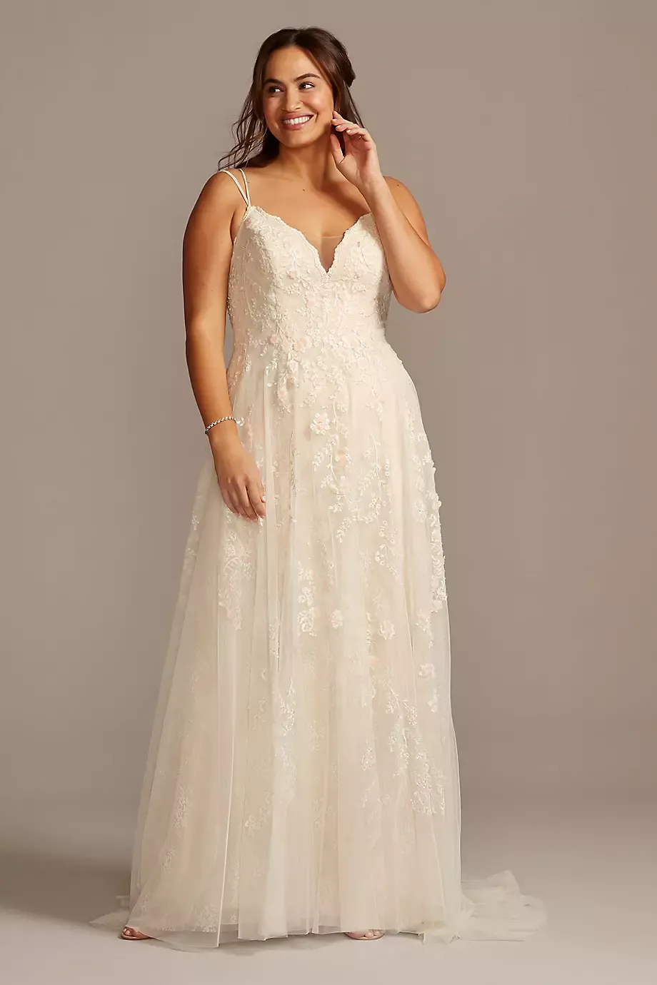 Melissa Sweet A-Line Wedding Dress With Double Straps in Ivory/Champagne Size: 30W David's Bridal