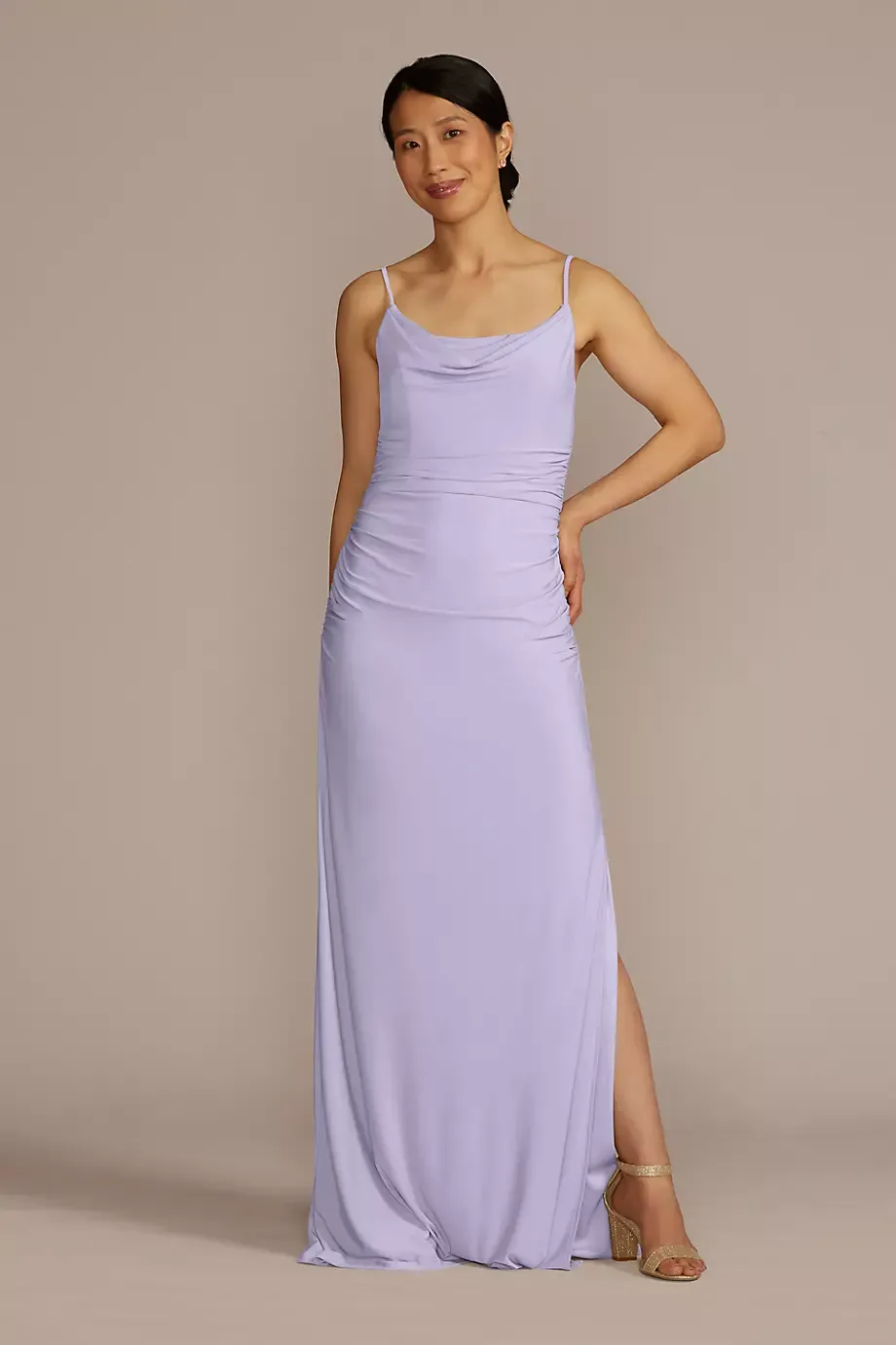Celebrate DB Studio Ruched Jersey Spaghetti Strap Dress in Iris Size: 14 David's Bridal