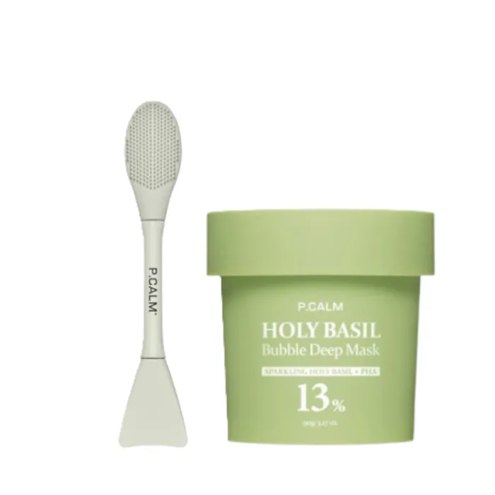 P. CALM - Holy Basil Bubble Deep Mask - 90g (1ea) + Dual Pore Cleansing Brush (1ea) Set