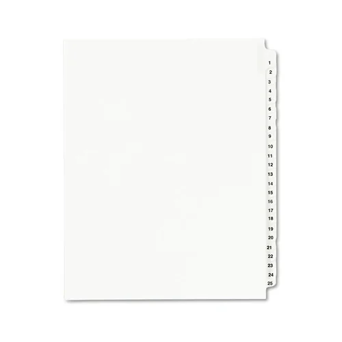 Avery 25-Tab '1 - 25-ft Label 8-1/2 in. x 11 in. Preprinted Legal Exhibit Side Tab Index Dividers - White (1 Set) - 01330
