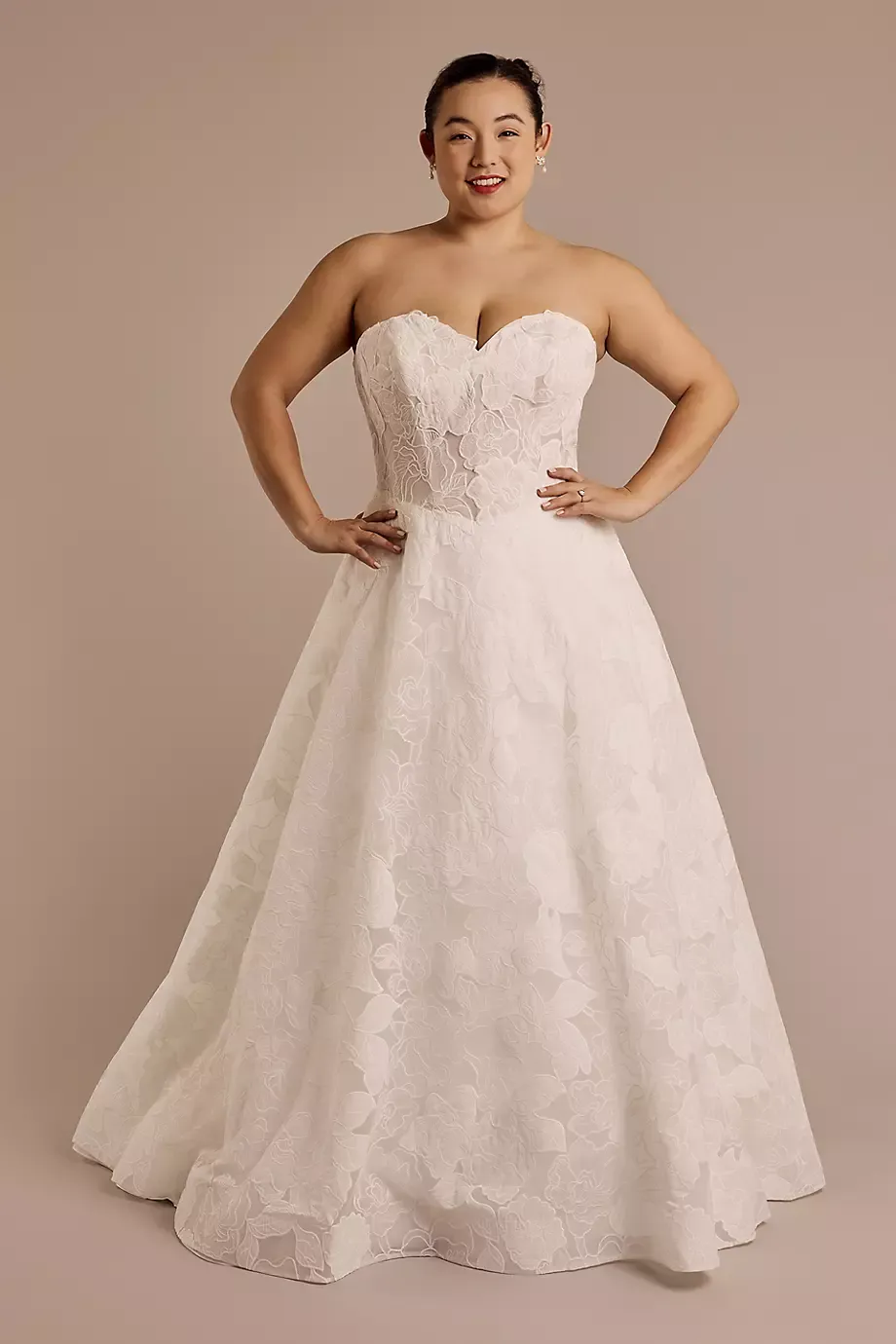 Oleg Cassini Strapless Floral Organza Ball Gown Wedding Dress in Soft White Size: 26W David's Bridal
