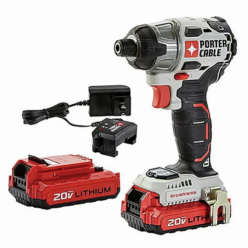Porter-Cable 20V MAX Brushless Lithium-Ion 1/4 in. Cordless Impact Driver Kit with 2 Batteries (1.5 Ah) - PCCK647LB