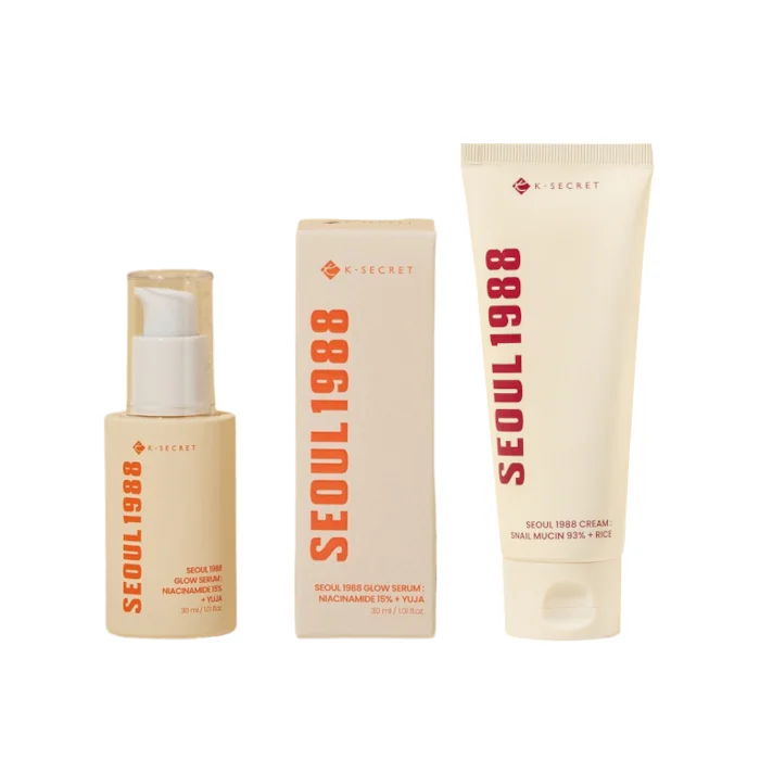 KSECRET - SEOUL 1988 Glow Serum: Niacinamide 15% + Yuja - 30ml (1ea) X Cream: Snail Mucin 93% + Rice - 100ml(1ea) Set