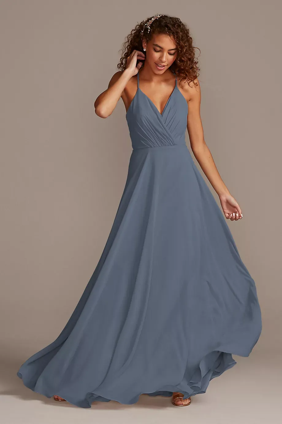 Celebrate DB Studio Spaghetti Strap Full Skirt Dress in Steel Blue Size: 14 David's Bridal