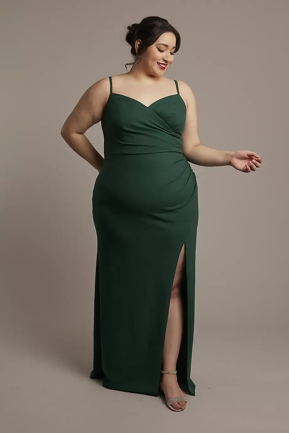 DB Studio Crepe Side-Draped Spaghetti Strap Sheath Dress in Juniper Size: 20 David's Bridal