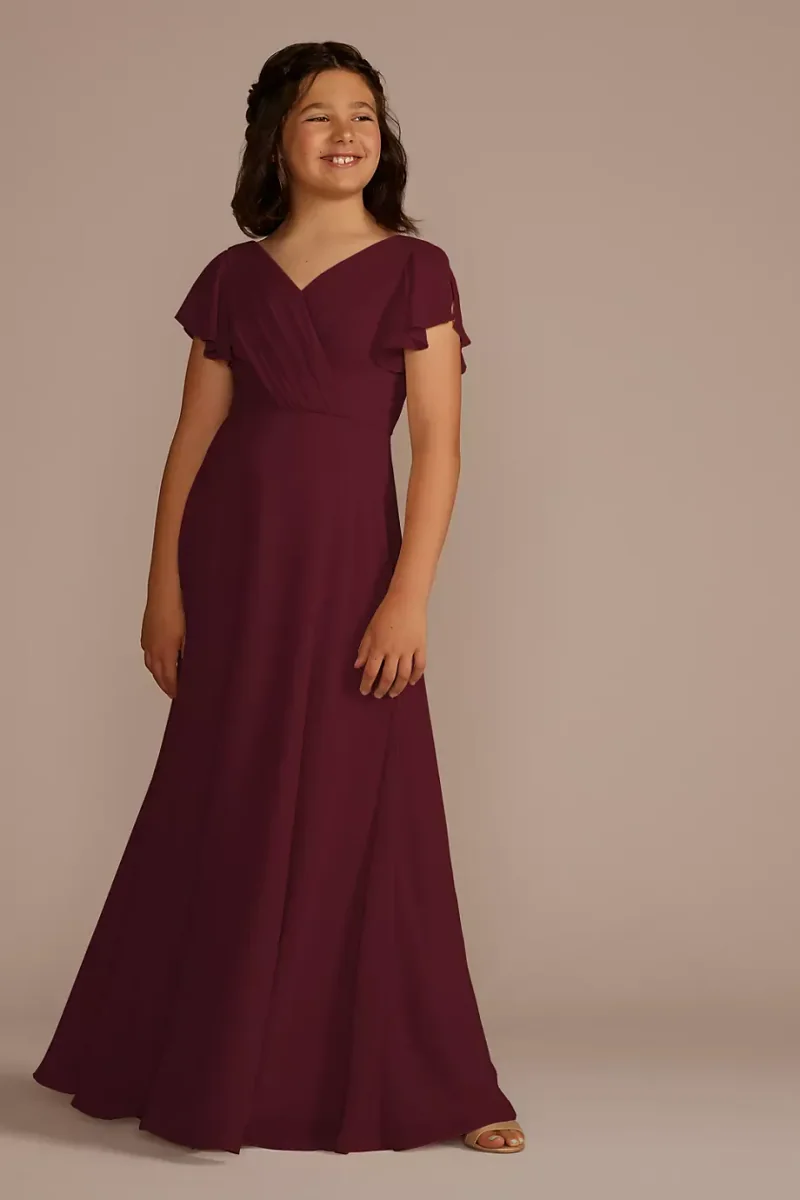 Celebrate DB Studio Flutter Sleeve Full Skirt Girls Dress in Wine Size: 14 David's Bridal
