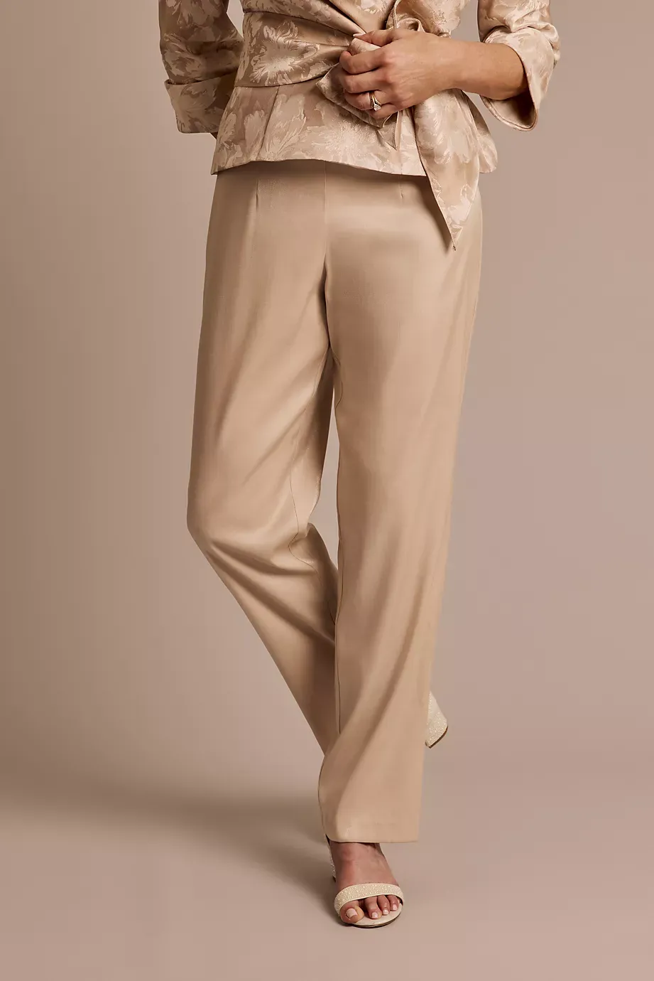 Alex Evenings Shine Fabric Pull-On Pants in Champagne Size: XL David's Bridal