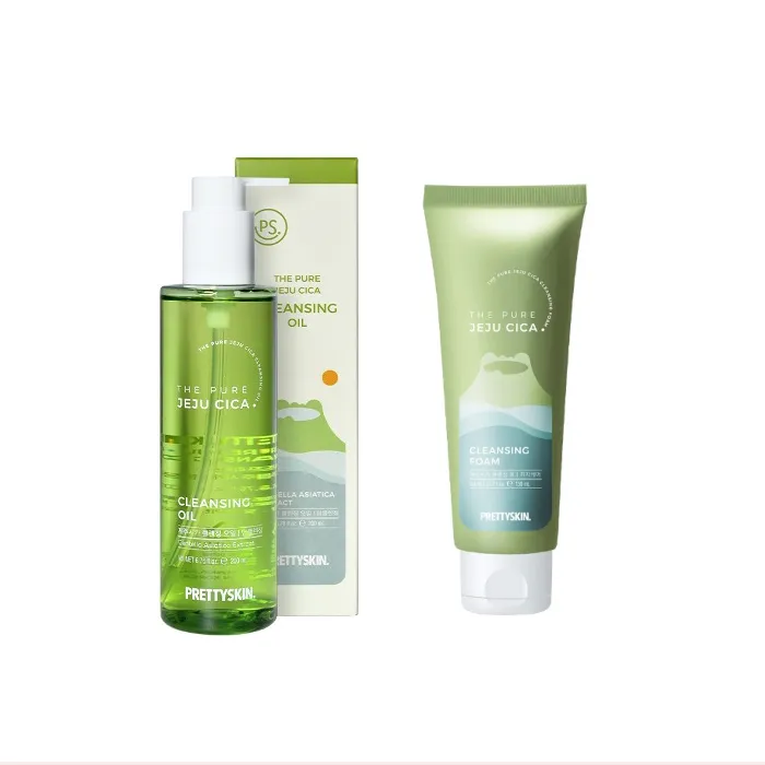 PRETTYSKIN - The Pure Jeju Cica Cleansing Foam - 150ml (1ea) + Cleansing Oil - 200ml (1ea) Set