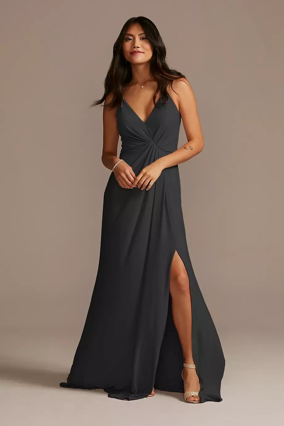 Celebrate DB Studio Tall Knotted Jersey A-Line Dress in Black Size: 16 David's Bridal