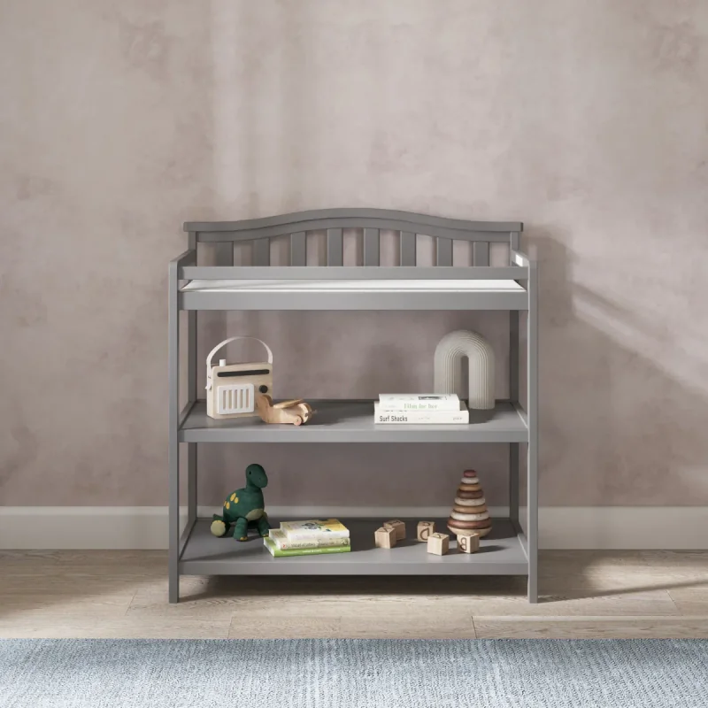 Arch Top Baby Changing Table, Cool Gray