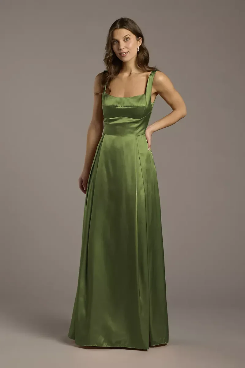 Galina Signature Charmeuse Tank Neckline A-Line Dress in Martini Olive Size: 16 David's Bridal