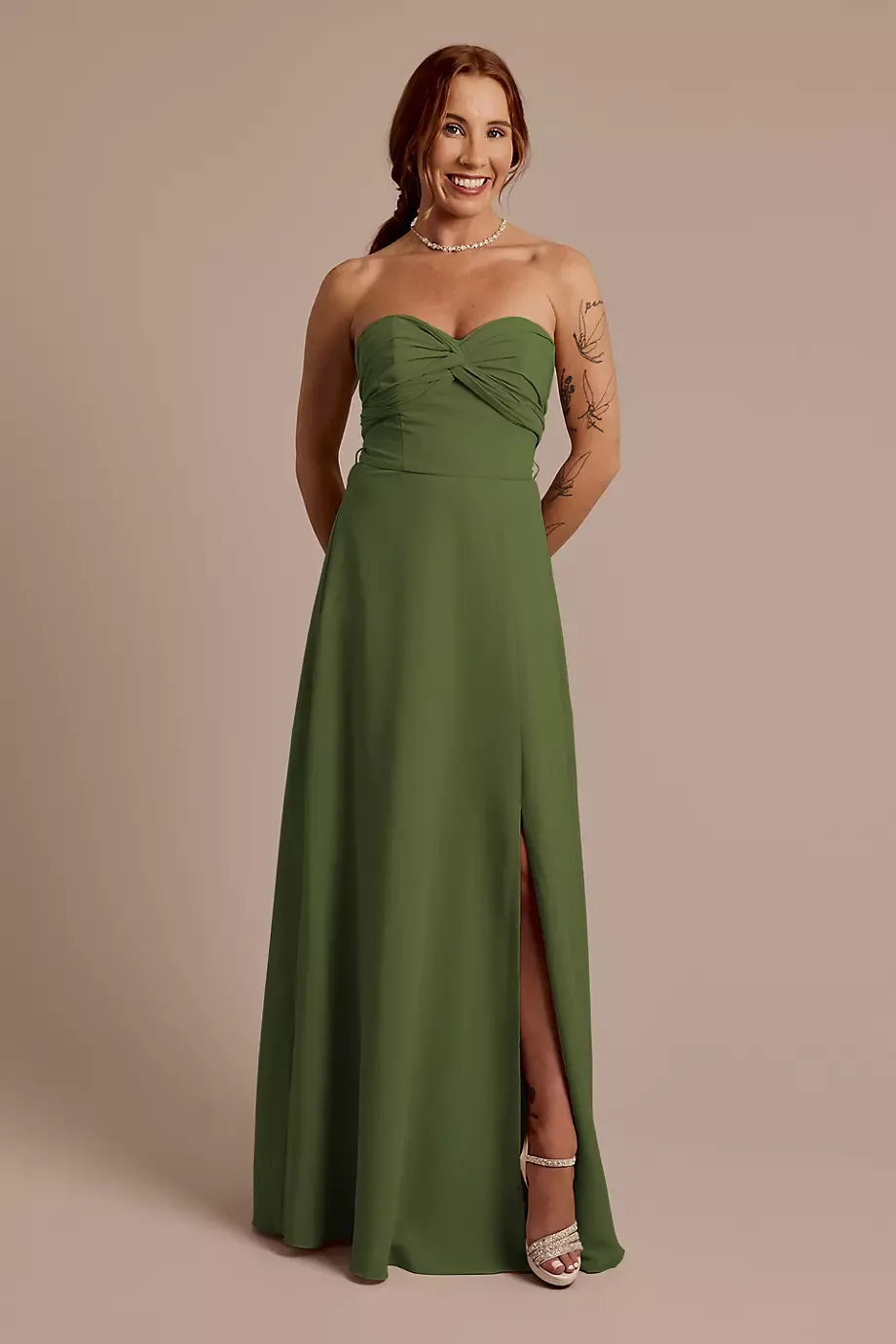 Celebrate DB Studio Convertible Chiffon Dress in Martini Olive Size: 20 David's Bridal