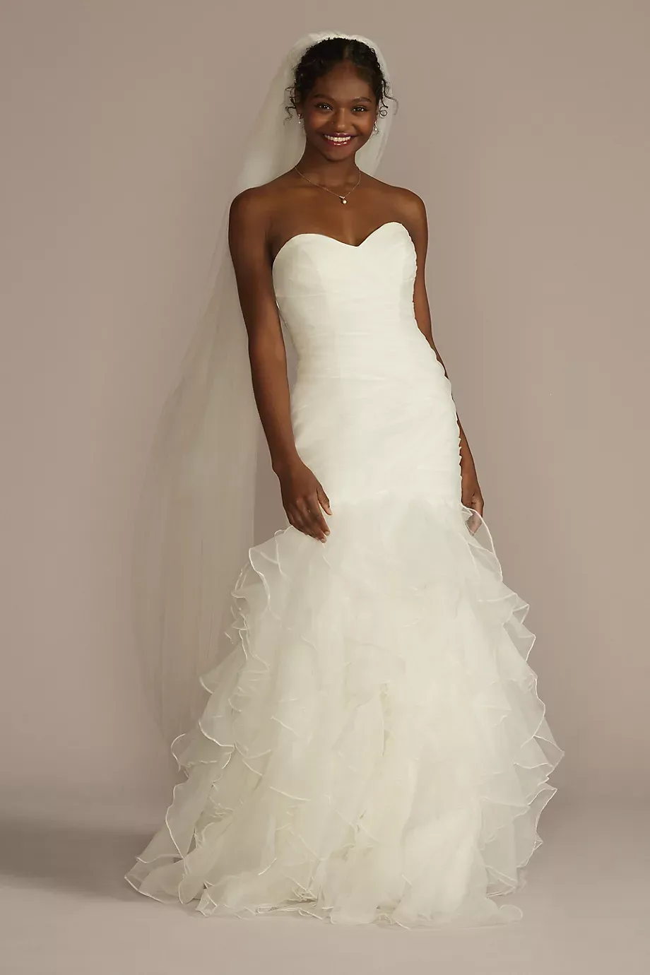David's Bridal Collection Organza Mermaid Wedding Dress With Lace-Up Back in Ivory Size: 6P David's Bridal