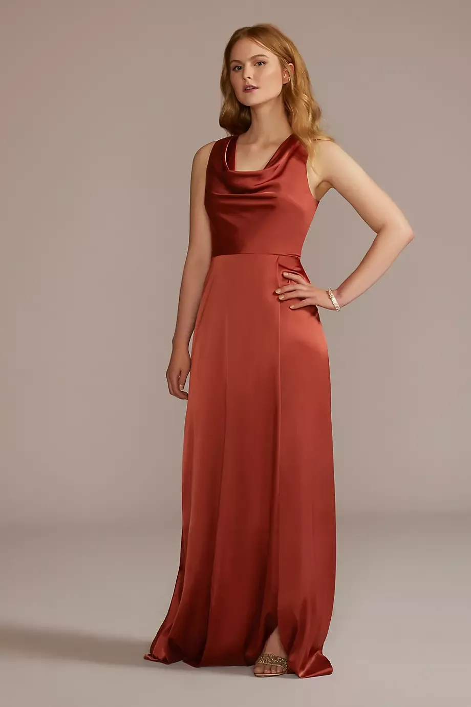 Celebrate DB Studio Tall Charmeuse Sleeveless Cowl Bridesmaid Dress in Cinnamon Size: 18 David's Bridal