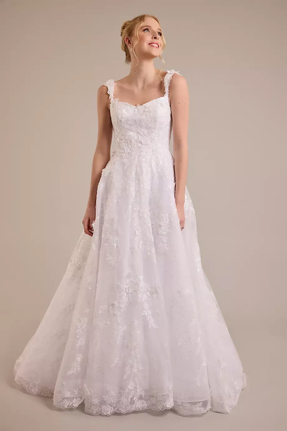 Oleg Cassini Lace Applique Tank Ball Gown Wedding Dress in White Size: 14 David's Bridal