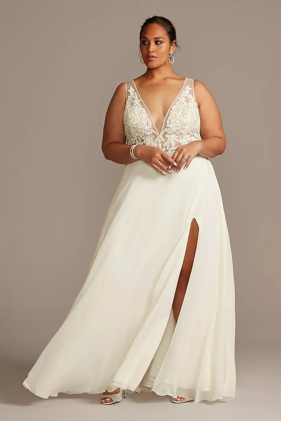 As Is Illusion Chiffon Plus Size Wedding Dress in Ivory Size: 26W David's Bridal