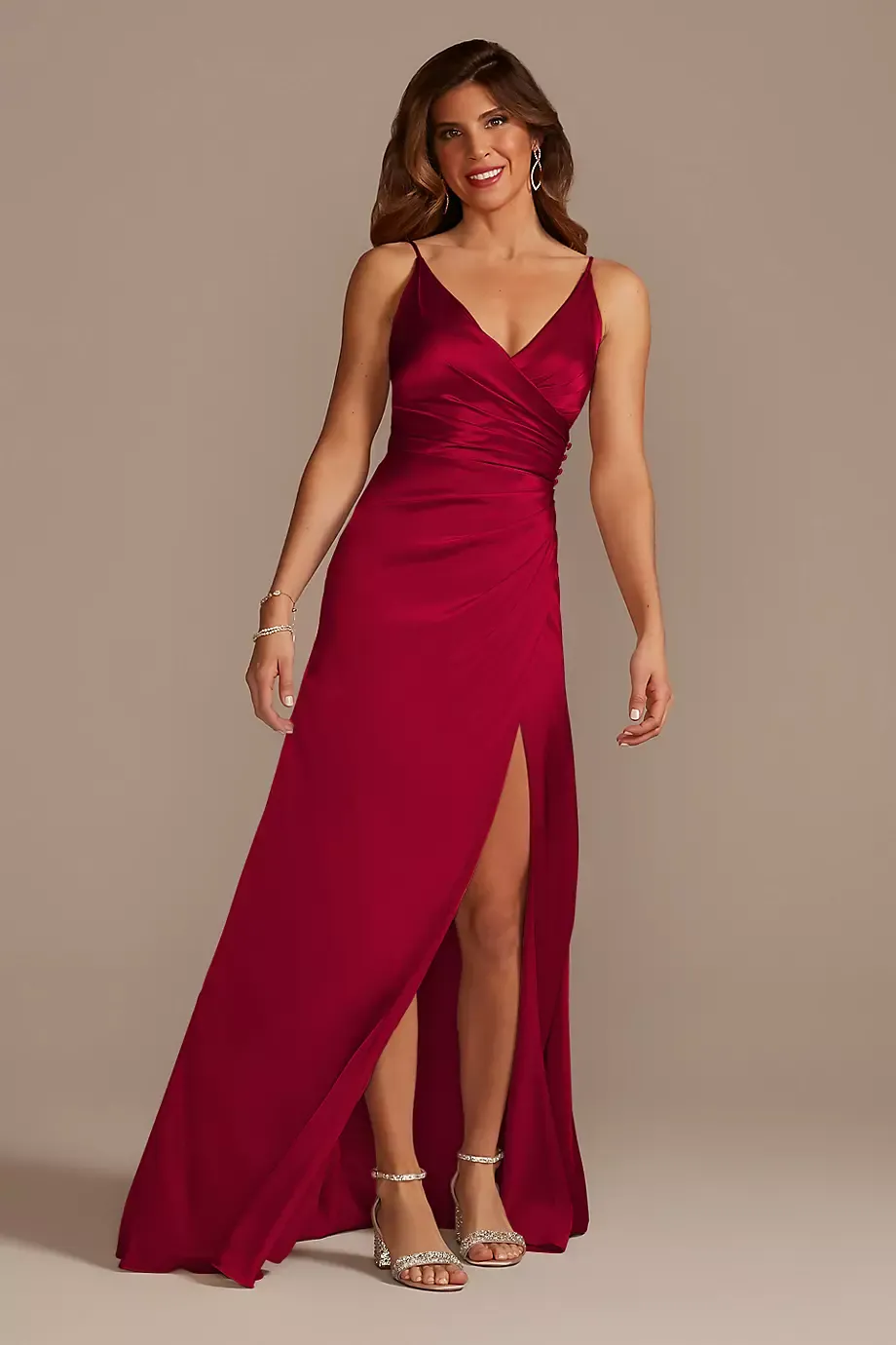 Galina Signature Tall Charmeuse Draped Strappy Dress in Apple Size: 28 David's Bridal