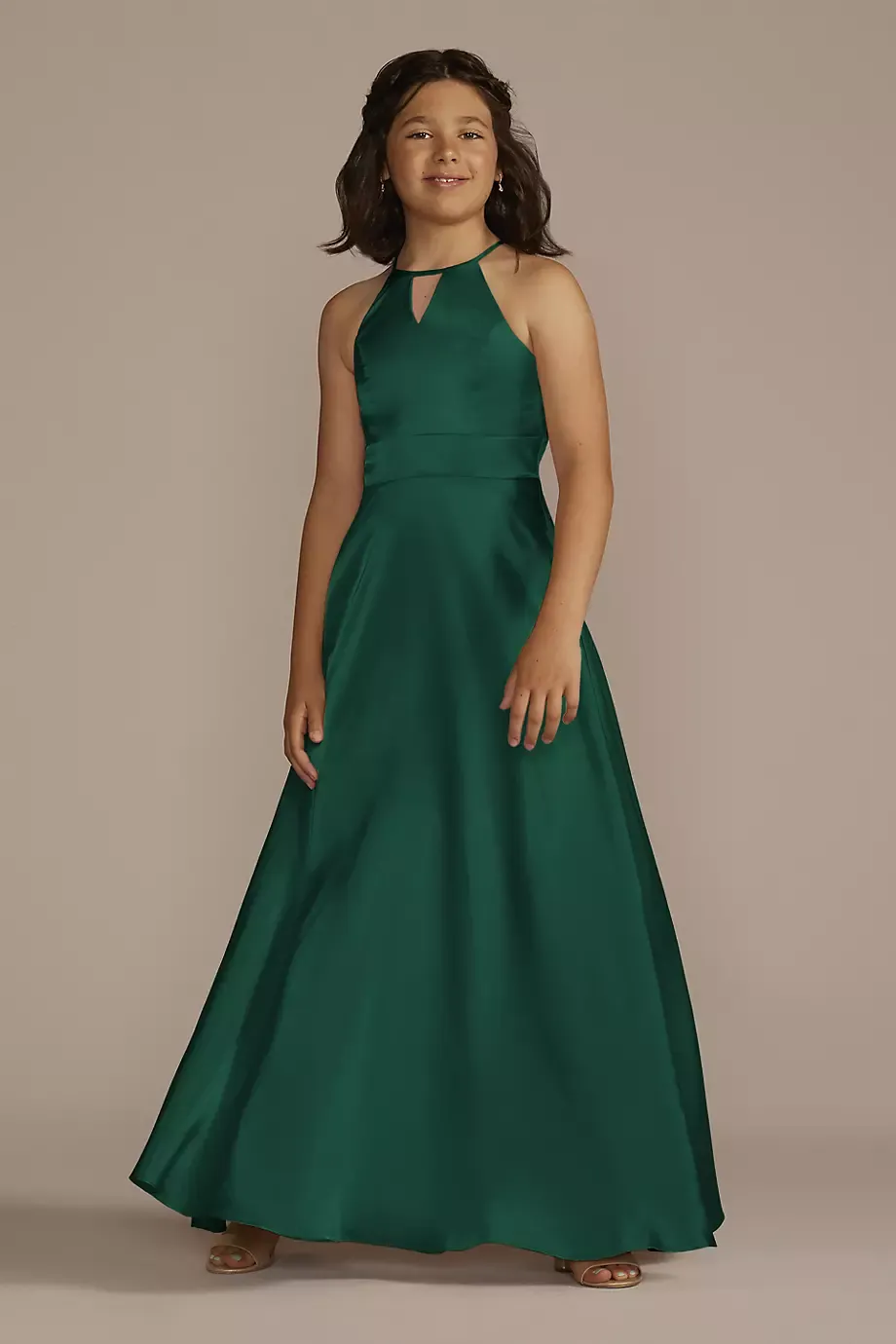 Galina Signature Charmeuse High-Neck Junior Bridesmaid Dress in Juniper Size: 14 David's Bridal