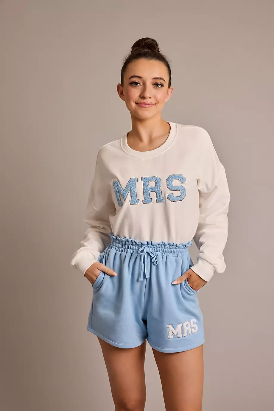 DB Studio Mrs Patch Sweat Shorts in Blue Size: XS David's Bridal