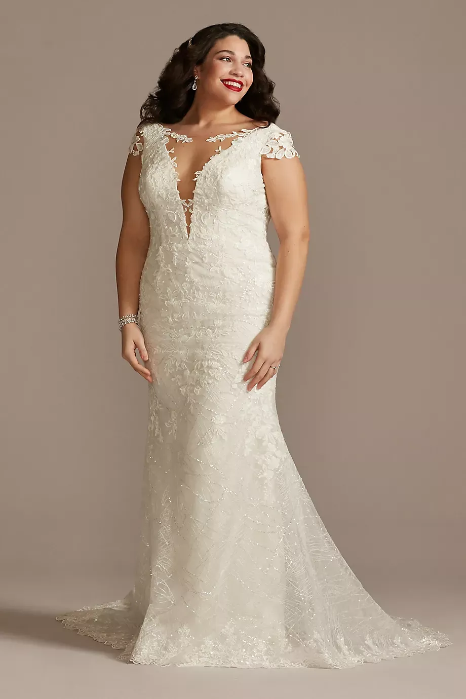 Galina Signature Sheath Plus Wedding Dress With Beaded Swag Back in Ivory Size: 22W David's Bridal