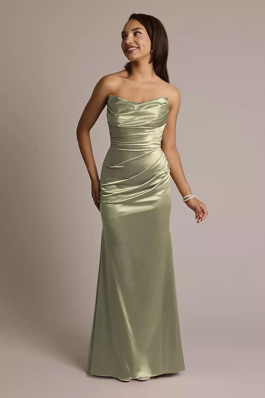 Galina Signature Sculpting Satin Strapless Mermaid Dress in Eucalyptus Size: 22 David's Bridal