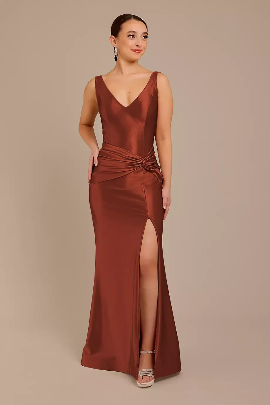 Galina Signature Sculpting Satin Tank Knot Dress in Cinnamon Size: 20 David's Bridal