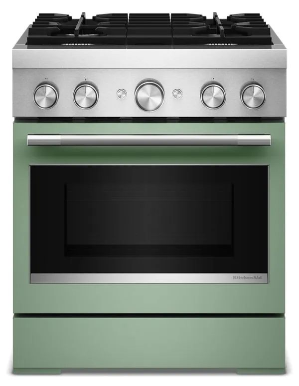 KitchenAid 30 in. 4 Burner Commercial-Style Dual Fuel Range w/ No Preheat Air Fry Mode in Cardamom KFDS930SDC