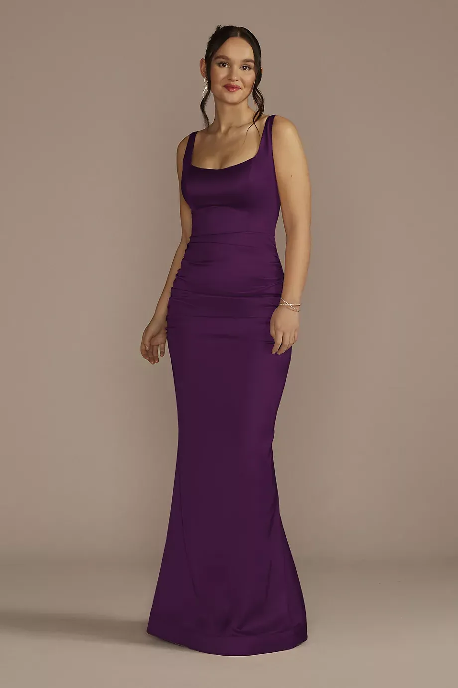 Galina Signature Stretch Satin Tank Bridesmaid Dress With Train in Plum Size: 22 David's Bridal