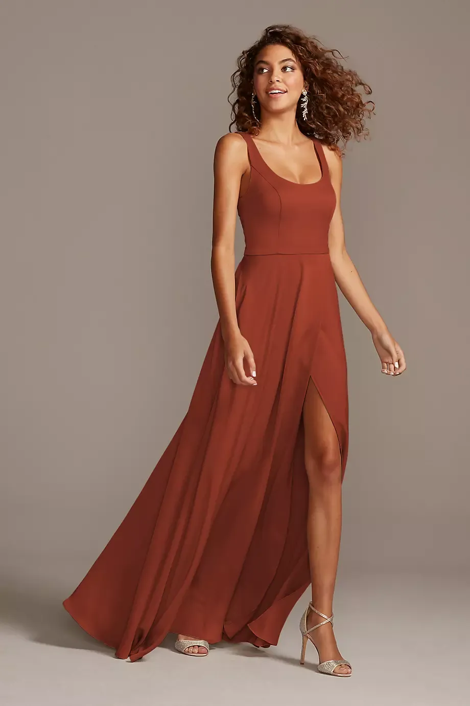 Crepe-Back Satin Scoop Tank Dress in Cinnamon Size: 22 David's Bridal