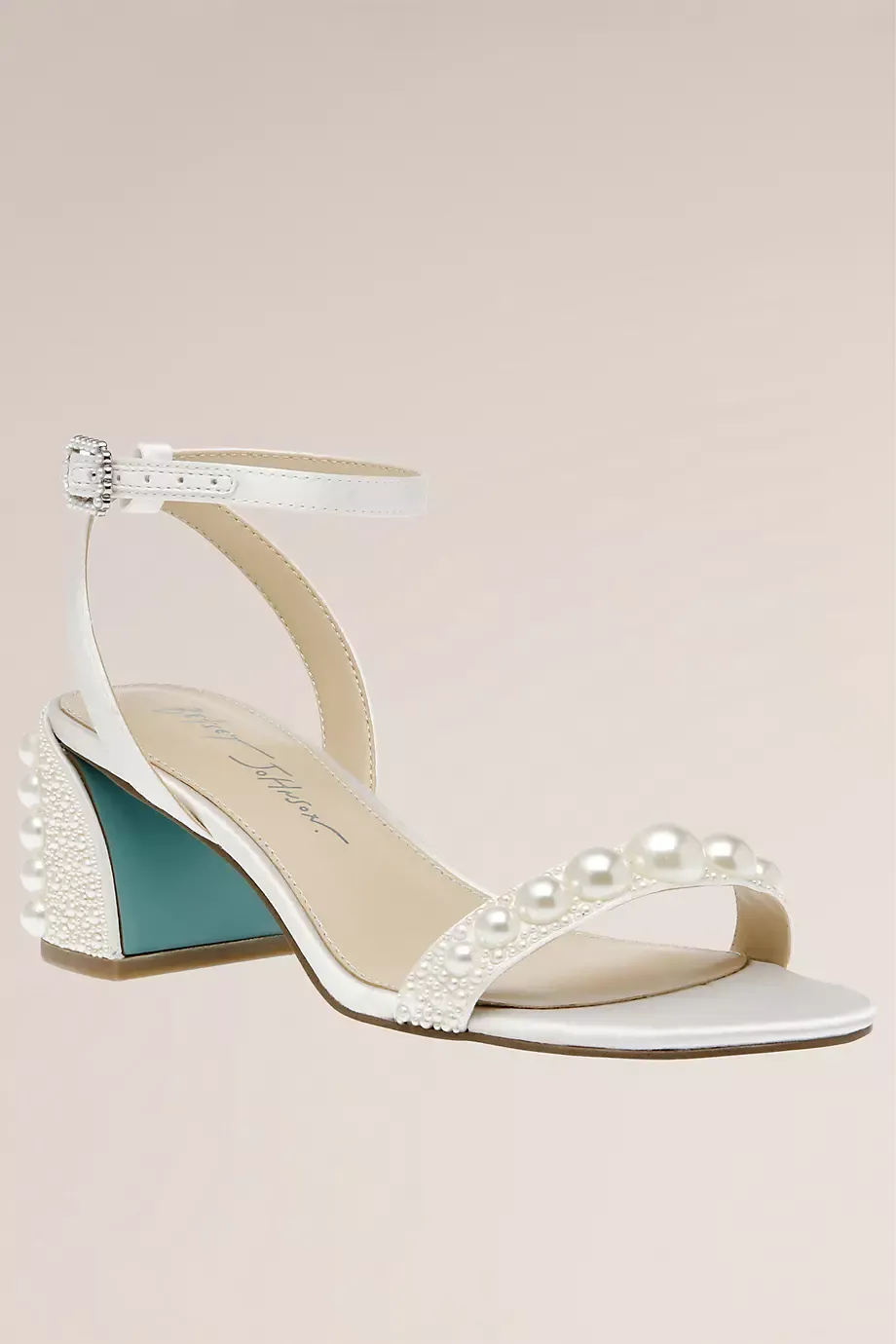 Betsey Johnson Graduated Pearl Flared Block Heel Sandals in Ivory Size: 7 David's Bridal