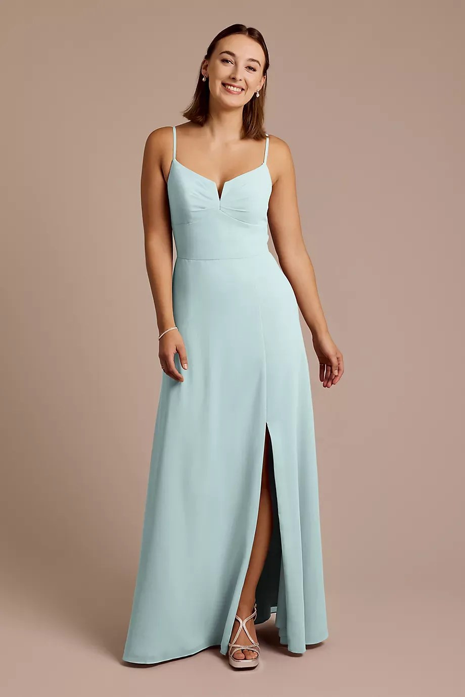 Celebrate DB Studio Chiffon Spaghetti Strap Sheath Dress in Sky Blue Size: 24 David's Bridal