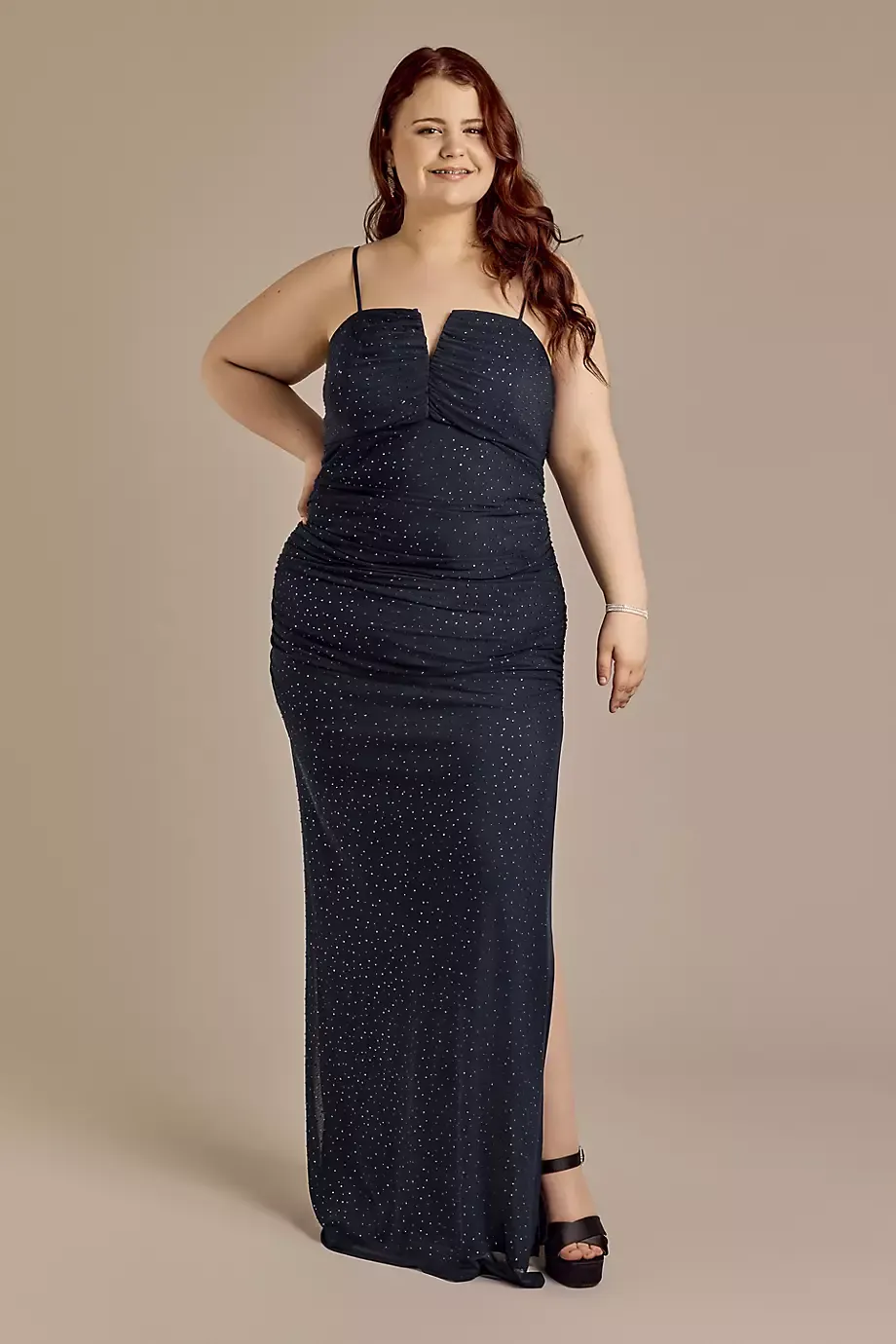 Jules and Cleo Mesh Sheath Dress With Heat Set Stones in Midnight Size: 20 David's Bridal