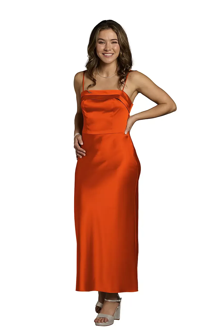 The Edit By DB Studio Charmeuse Spaghetti Strap Sheath Dress in Sienna Size: 14 David's Bridal
