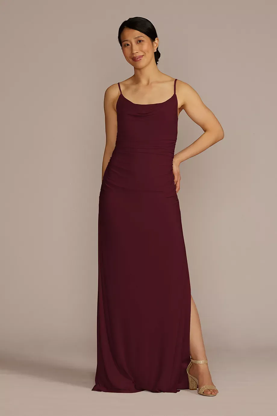 Celebrate DB Studio Ruched Jersey Spaghetti Strap Dress in Wine Size: 10 David's Bridal
