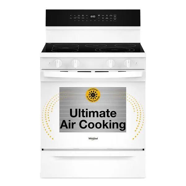 Whirlpool 30 in. Electric Smart Range with Air Cooking Technology, No Preheat Air Fry, High Speed Preheat Oven, WipeClean Coating, and Steam/Self Clean in White 5.3 cu. ft.