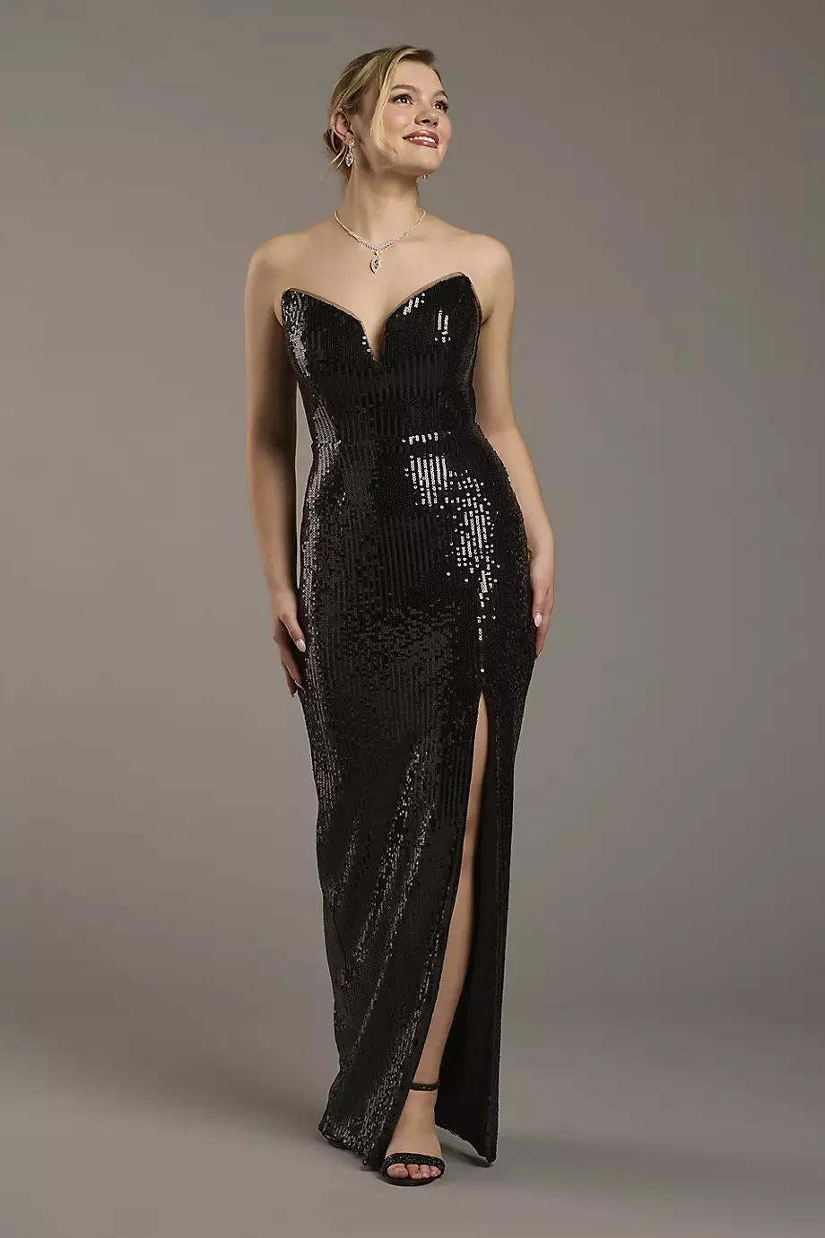 Galina Signature Strapless Sequin Notch Neckline Sheath Dress in Black Size: 10 David's Bridal