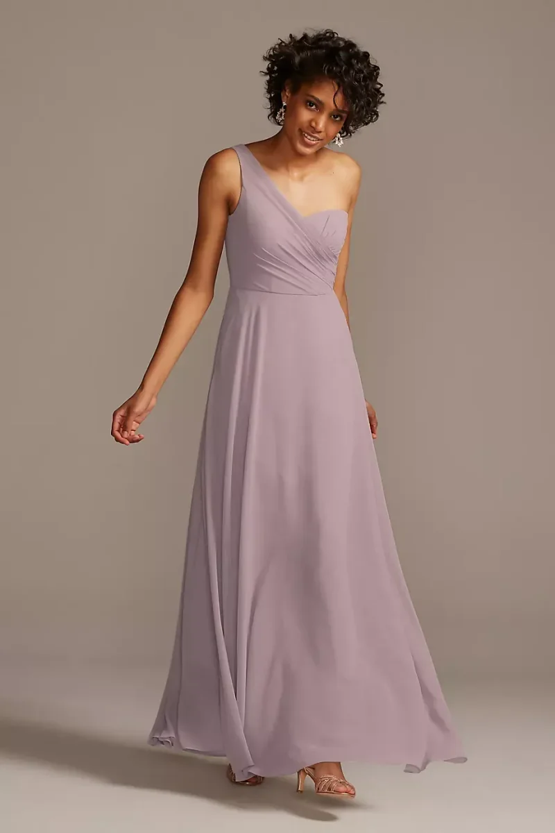 Celebrate DB Studio Full Skirt Dress With One Shoulder in Lavender Haze Size: 14 David's Bridal