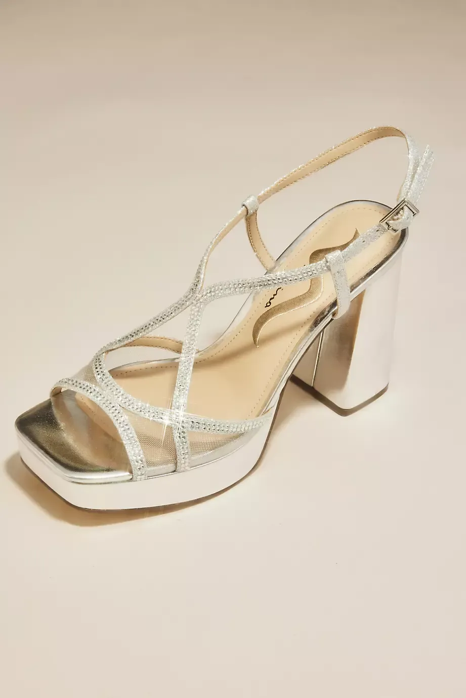 Touch of Nina Metallic Mesh Crisscross Platform Heel Sandals in Silver Size: 8 David's Bridal