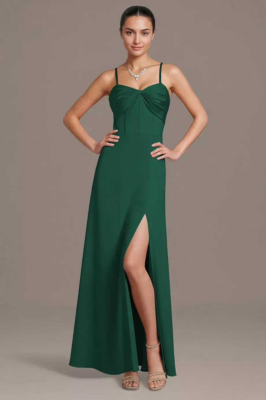 Celebrate DB Studio Satin Bow Bodice Corset A-Line Dress in Juniper Size: 1X David's Bridal