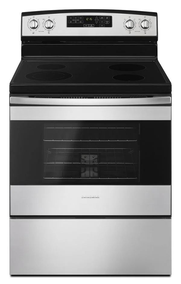Amana 30" Electric Range with Extra-Large Oven Window in Black-on-Stainless