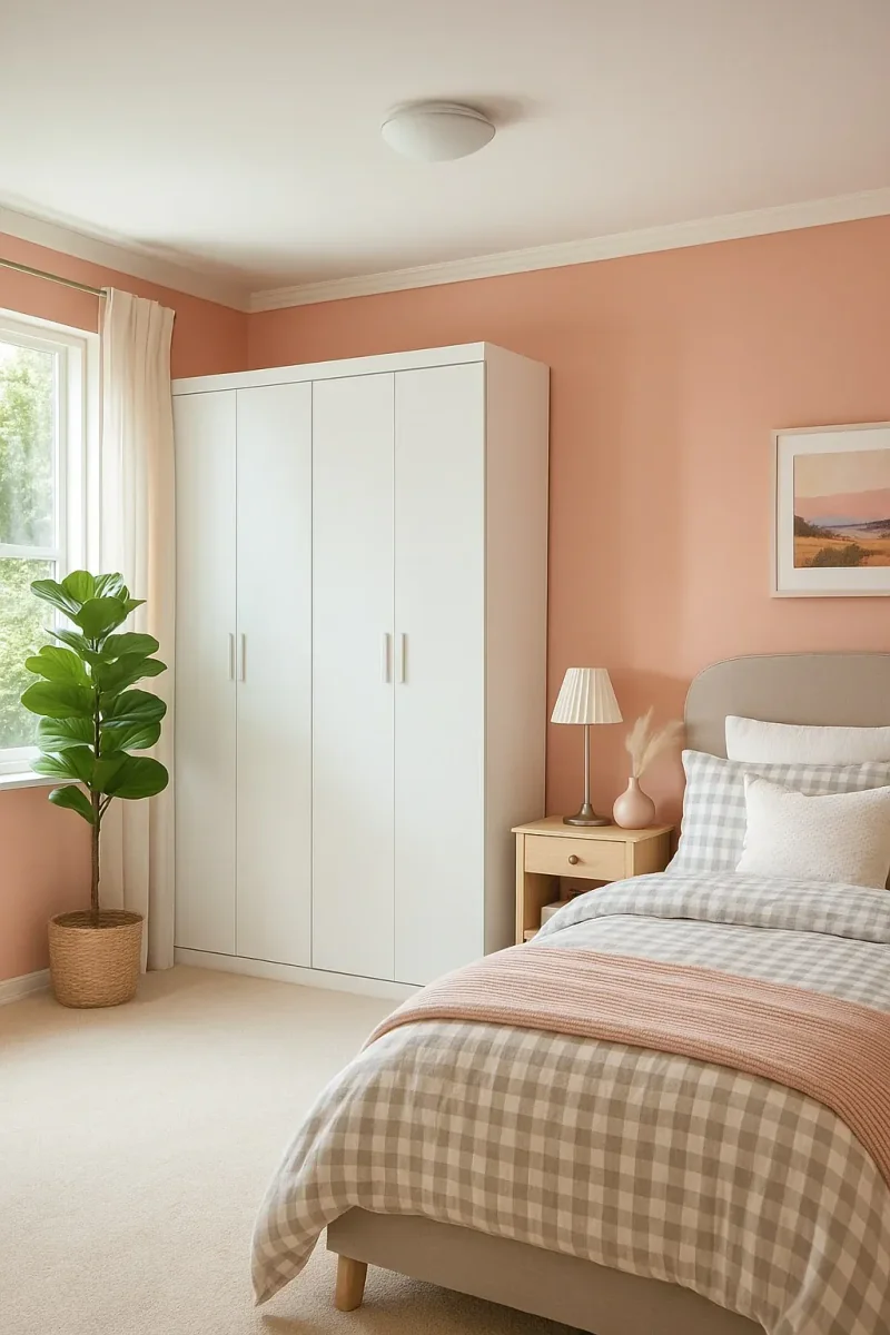 4 Door White Wardrobe Cabinet and Hanging Rail Shelves and White Handles