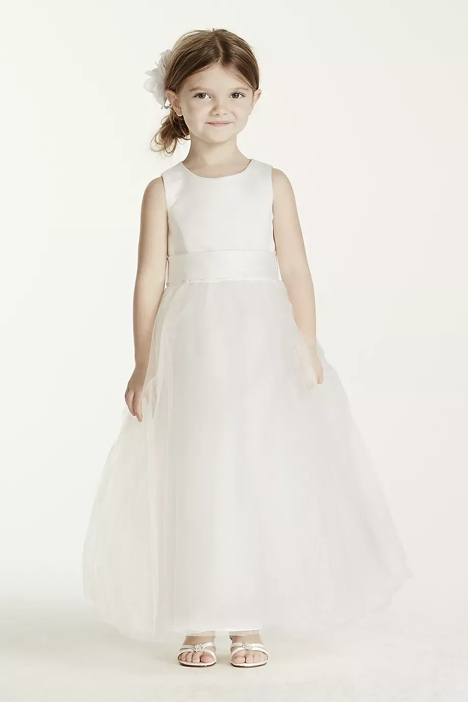 Satin Sleeveless Bodice With Tulle Skirt in Ivory Size: 3 David's Bridal