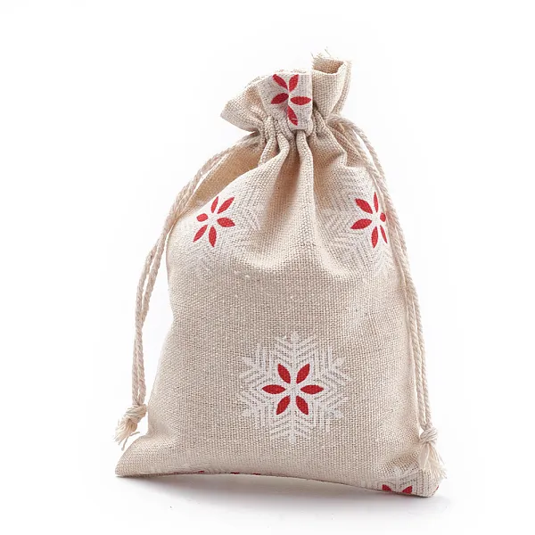 PandaHall Polycotton(Polyester Cotton) Packing Pouches Drawstring Bags, with Printed Snowflake, Red, 18x13cm Polycotton Red