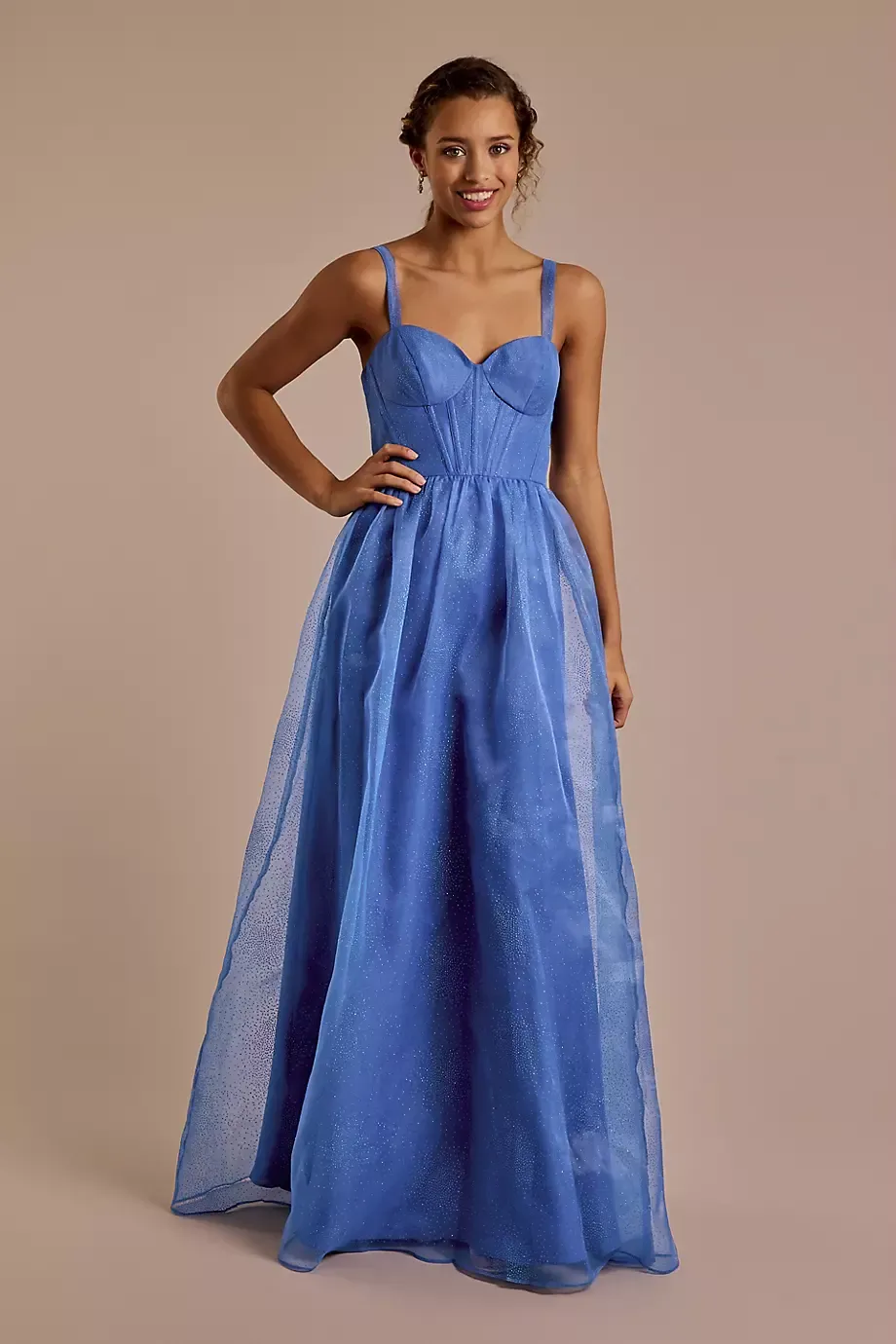 Jules and Cleo Glitter Tulle Corset Bodice Ball Gown in Horizon Size: 6 David's Bridal