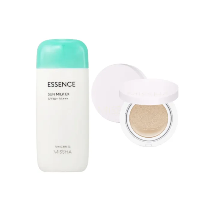 MISSHA - All Around Safe Block Essence Sun Milk EX - 70ml (SPF50+ PA+++) (1ea) + Magic Cushion Cover Lasting - 15g (SPF50+...