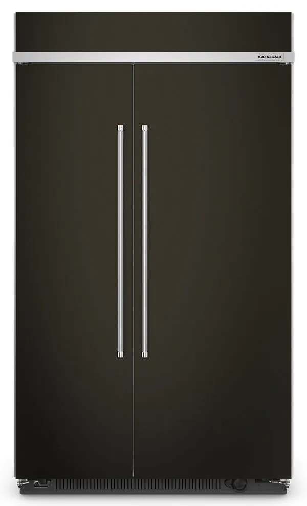 KitchenAid 30 Cu. Ft. 48" Built-In Side-By-Side Refrigerator w/ Stainless Steel in Black KBSN708MBS